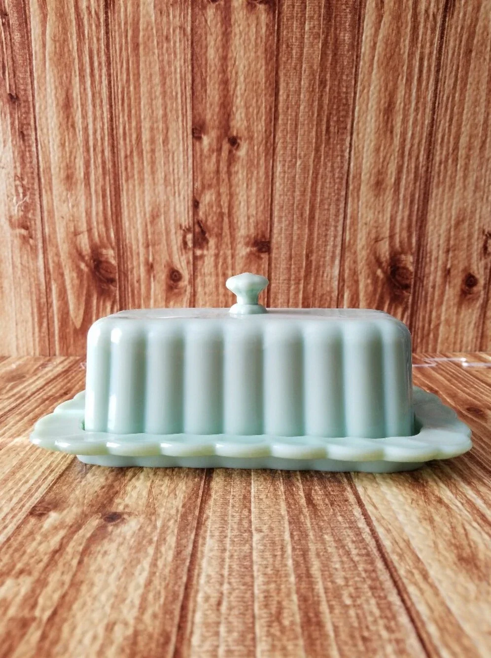 Pioneer Woman Timeless Beauty Jade Green Glass Butter Dish and Creamer Set